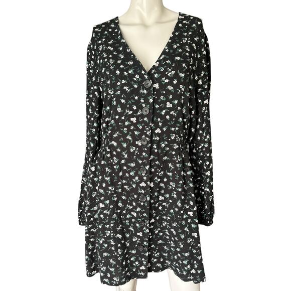 Abound Black Floral Long Sleeve Mini Dress Size Large - Picture 1 of 7